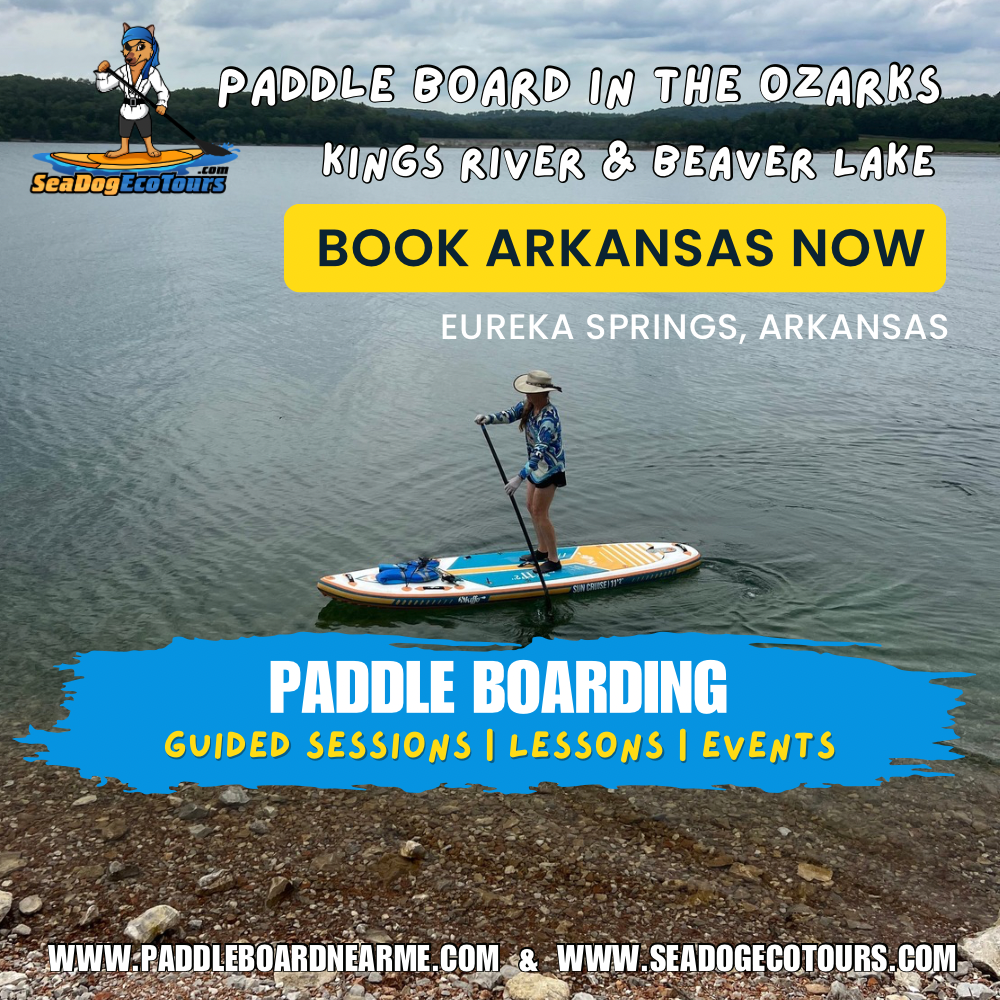 Paddle boarding instructor on Beaver Lake